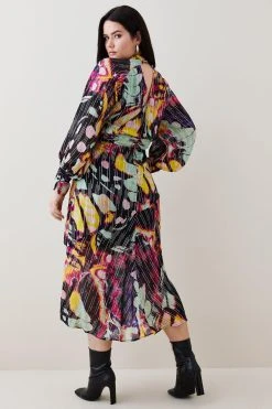 Karen Millen Plus Size Abstract Butterly Metallic Midi Dress -Karen Millen shop floral plus size abstract butterly metallic midi dress 2