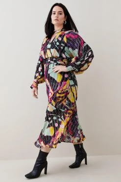 Karen Millen Plus Size Abstract Butterly Metallic Midi Dress -Karen Millen shop floral plus size abstract butterly metallic midi dress 3