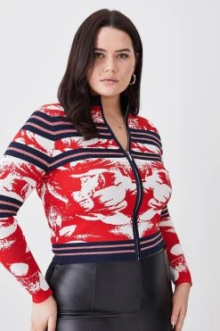 Karen Millen Plus Size Jacquard Zip Through Long Sleeve Knit Jumper 8 Karen Millen Plus Size Jacquard Zip Through Long Sleeve Knit Jumper -Karen Millen shop floral plus size jacquard zip through long sleeve knit jumper 1
