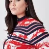 Karen Millen Plus Size Jacquard Zip Through Long Sleeve Knit Jumper -Karen Millen shop floral plus size jacquard zip through long sleeve knit jumper