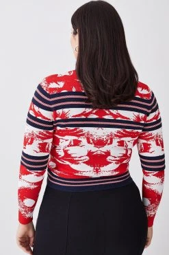 Karen Millen Plus Size Jacquard Zip Through Long Sleeve Knit Jumper 10 Karen Millen Plus Size Jacquard Zip Through Long Sleeve Knit Jumper -Karen Millen shop floral plus size jacquard zip through long sleeve knit jumper 3