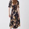 Karen Millen Floral Premium Linen Woven Shirt Dress -Karen Millen shop floral premium linen woven shirt dress