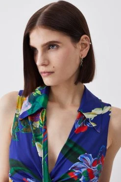 Karen Millen Print Twist Knot Jersey Jumpsuit -Karen Millen shop floral print twist knot jersey jumpsuit 2