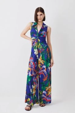 Karen Millen Print Twist Knot Jersey Jumpsuit