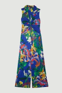 Karen Millen Print Twist Knot Jersey Jumpsuit -Karen Millen shop floral print twist knot jersey jumpsuit 3