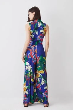 Karen Millen Print Twist Knot Jersey Jumpsuit -Karen Millen shop floral print twist knot jersey jumpsuit 4