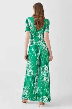 Karen Millen Floral Print Wide Leg Waist Tie Jersey Jumpsuit -Karen Millen shop floral print wide leg waist tie jersey jumpsuit 4