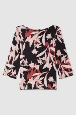 Karen Millen Printed Half Sleeve Slash Neck Viscose Blend Jersey Top -Karen Millen shop floral printed half sleeve slash neck viscose blend jersey top 2