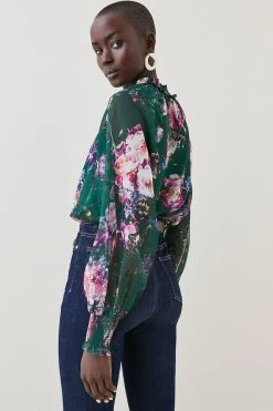 Karen Millen Floral Shirred Detail Woven Blouse -Karen Millen shop floral shirred detail woven blouse 3