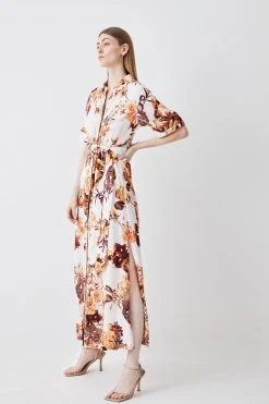 Karen Millen Floral Shirt Viscose Woven Maxi Dress -Karen Millen shop floral shirt viscose woven maxi dress 2