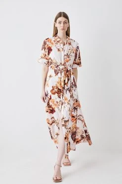 Karen Millen Floral Shirt Viscose Woven Maxi Dress -Karen Millen shop floral shirt viscose woven maxi dress 3