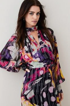Karen Millen Tall Abstract Butterly Metallic Midi Dress