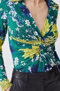 Karen Millen Floral Twist Knot Long Sleeve Jersey Top -Karen Millen shop floral twist knot long sleeve jersey top 1 2