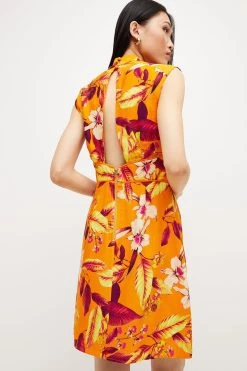 Karen Millen Viscose Linen Batik Print Woven Mini Dress