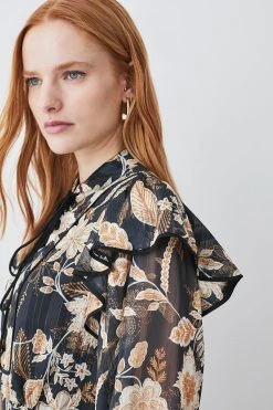 Karen Millen Floral Woven Lace Up Mini Dress -Karen Millen shop floral woven lace up mini dress 1