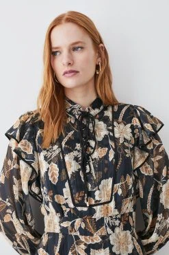 Karen Millen Floral Woven Lace Up Mini Dress -Karen Millen shop floral woven lace up mini dress 3