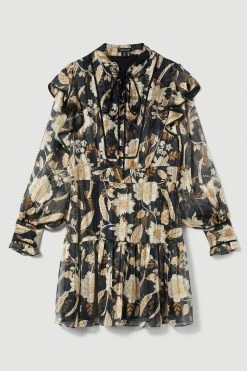 Karen Millen Floral Woven Lace Up Mini Dress -Karen Millen shop floral woven lace up mini dress 4