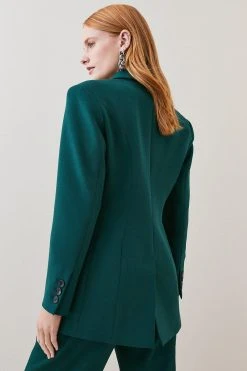 Karen Millen Compact Crepe Single Breasted Blazer -Karen Millen shop forest compact crepe single breasted blazer 1 2