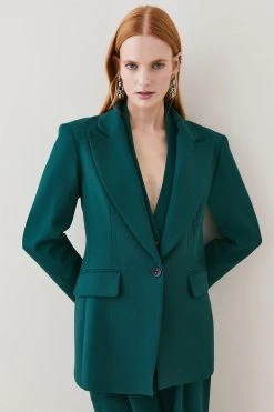 Karen Millen Compact Crepe Single Breasted Blazer -Karen Millen shop forest compact crepe single breasted blazer 1 4