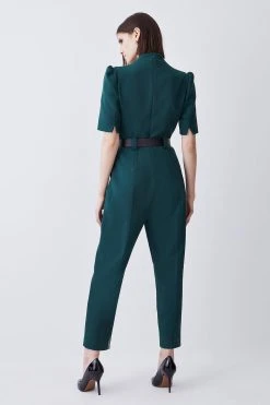 Karen Millen Compact Stretch Forever Belt Jumpsuit -Karen Millen shop forest compact stretch forever belt jumpsuit 3