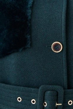 Karen Millen Italian Wool Shearling Mix Belted Cape -Karen Millen shop forest italian wool shearling mix belted cape 2