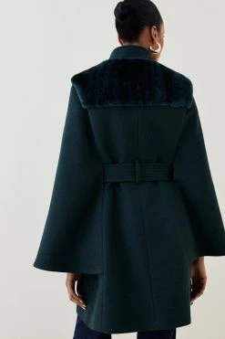 Karen Millen Italian Wool Shearling Mix Belted Cape