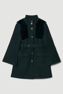 Karen Millen Italian Wool Shearling Mix Belted Cape -Karen Millen shop forest italian wool shearling mix belted cape 4