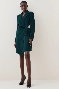 Karen Millen Tall Soft Tailored Wrap Mini Tux Dress -Karen Millen shop forest tall soft tailored wrap mini tux dress 1 3