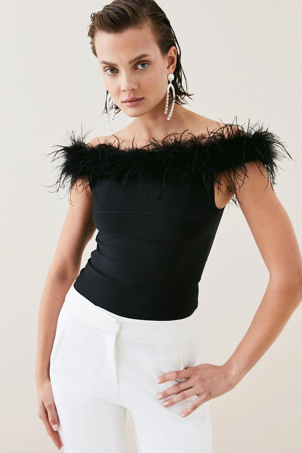 Karen Millen Bandage Bardot Feather Knit Top 4 Karen Millen Bandage Bardot Feather Knit Top - Image 2