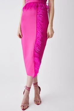 Karen Millen Bandage Feather Trim Midi Skirt Co-ord