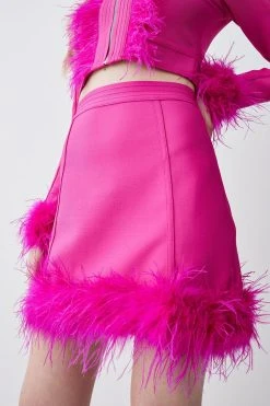 Karen Millen Bandage Feather Trim Mini Skirt Co-ord -Karen Millen shop fuchsia bandage feather trim mini skirt co ord 1 2