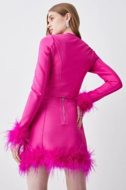 Karen Millen Bandage Feather Trim Mini Skirt Co-ord -Karen Millen shop fuchsia bandage feather trim mini skirt co ord 1 4