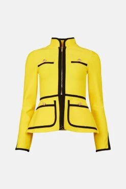 Karen Millen Contrast Piping Bandage Jacket -Karen Millen shop fuchsia contrast piping bandage jacket 1