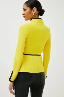 Karen Millen Contrast Piping Bandage Jacket -Karen Millen shop fuchsia contrast piping bandage jacket 2