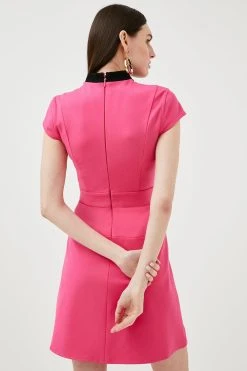 Karen Millen Eyelet Trim Detail Jersey Mini Dress -Karen Millen shop fuchsia eyelet trim detail jersey mini dress 2