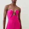 Karen Millen Knitted Bandage Corset Detail Jumpsuit -Karen Millen shop fuchsia knitted bandage corset detail jumpsuit