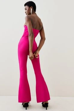 Karen Millen Knitted Bandage Corset Detail Jumpsuit -Karen Millen shop fuchsia knitted bandage corset detail jumpsuit 2