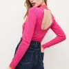 Karen Millen Lace Embroidery Knit Top -Karen Millen shop fuchsia lace embroidery knit top