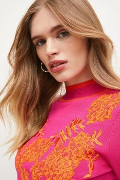 Karen Millen Lace Embroidery Knit Top -Karen Millen shop fuchsia lace embroidery knit top 1 1