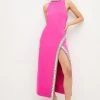 Karen Millen Petite Crystal Embellished Woven Split Maxi -Karen Millen shop fuchsia petite crystal embellished woven split maxi