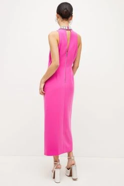 Karen Millen Petite Crystal Embellished Woven Split Maxi -Karen Millen shop fuchsia petite crystal embellished woven split maxi 3