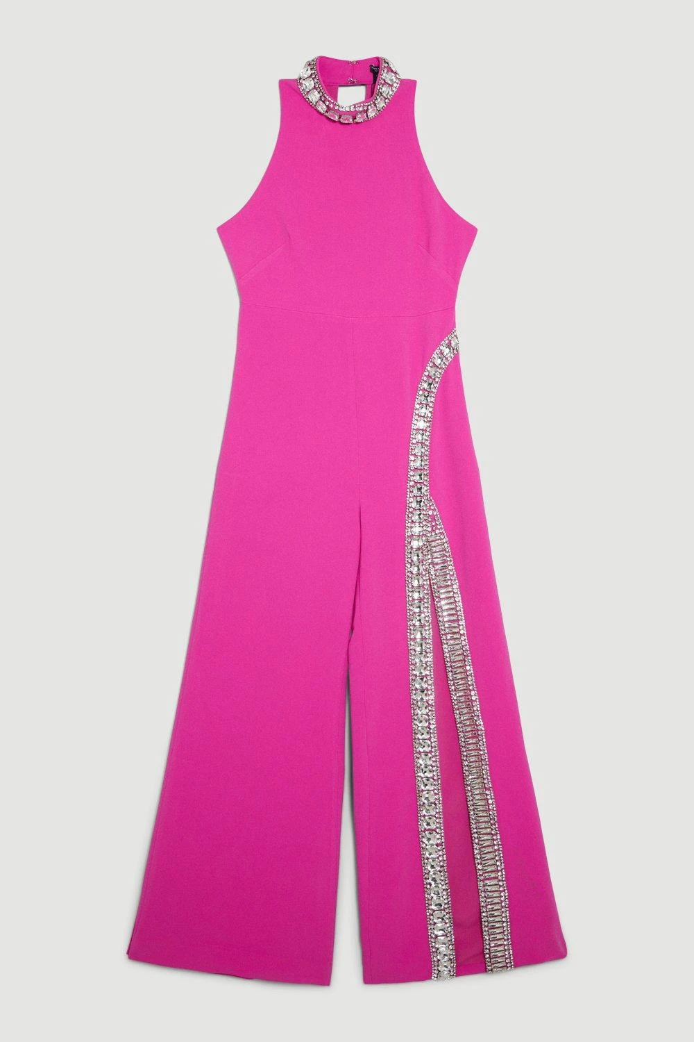 Karen Millen Petite Crystal Embellished Woven Thigh Split Jumpsuit 4 Karen Millen Petite Crystal Embellished Woven Thigh Split Jumpsuit - Image 2