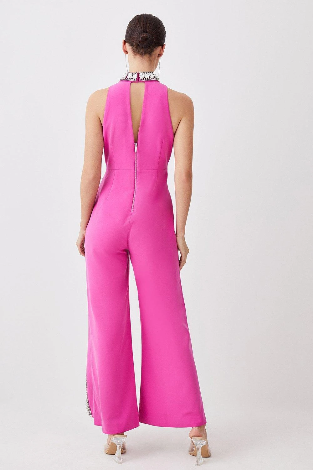 Karen Millen Petite Crystal Embellished Woven Thigh Split Jumpsuit 5 Karen Millen Petite Crystal Embellished Woven Thigh Split Jumpsuit - Image 3