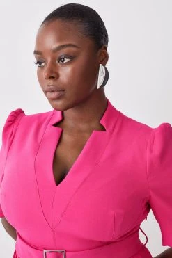 Karen Millen Plus Size Compact Stretch Forever Pleat Dress -Karen Millen shop fuchsia plus size compact stretch forever pleat dress 1