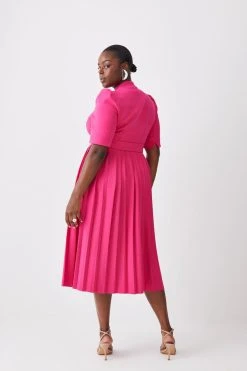 Karen Millen Plus Size Compact Stretch Forever Pleat Dress -Karen Millen shop fuchsia plus size compact stretch forever pleat dress 4