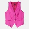 Karen Millen Satin Single Breasted Waistcoat -Karen Millen shop fuchsia satin single breasted waistcoat
