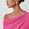 Karen Millen Viscose Blend Knitted Drape Shoulder Jumper 2 Karen Millen Viscose Blend Knitted Drape Shoulder Jumper -Karen Millen shop fuchsia viscose blend knitted drape shoulder jumper