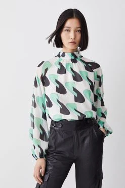 Karen Millen Geo Georgette Woven Blouse -Karen Millen shop geo georgette woven blouse 1