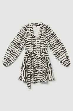 Karen Millen Geo Print Satin Piped Tiered Belted Mini Dress -Karen Millen shop geo print satin piped tiered belted mini dress 3