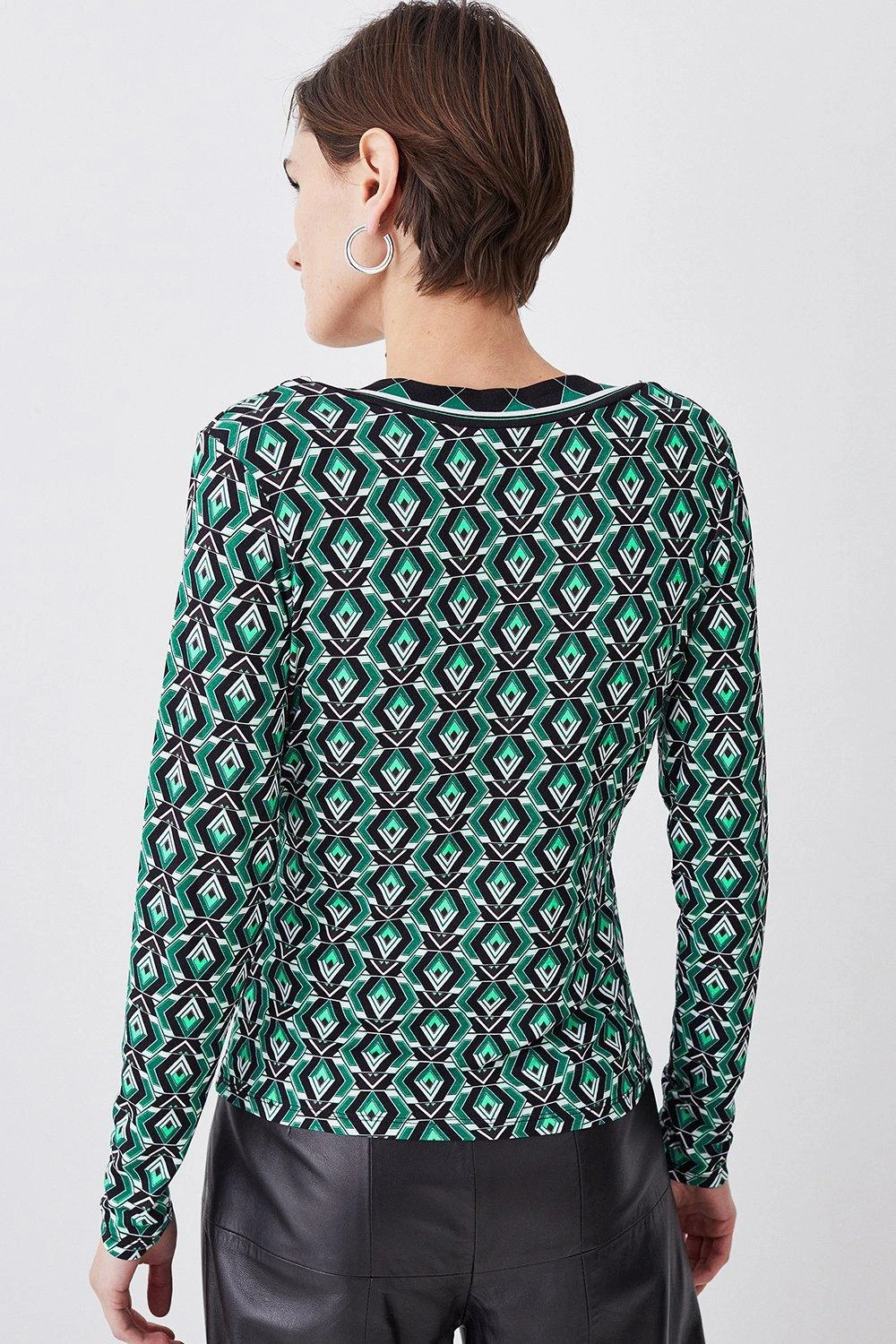 Karen Millen Printed Wrap Front Long Sleeve Viscose Blend Jersey Top 6 Karen Millen Printed Wrap Front Long Sleeve Viscose Blend Jersey Top - Image 4